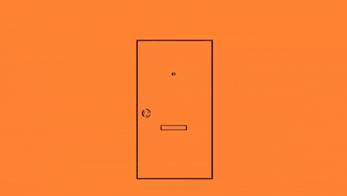 a drawing of a man standing in front of an open door