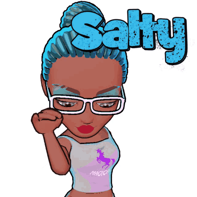 a cartoon drawing of a girl with the word salty on it