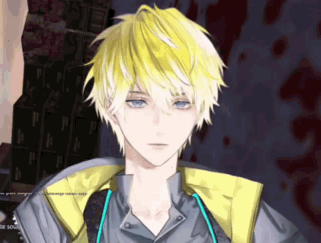 a close up of a person 's face in a video game with a yellow jacket on