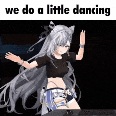 a 3d anime girl is dancing in front of a keyboard and mouse