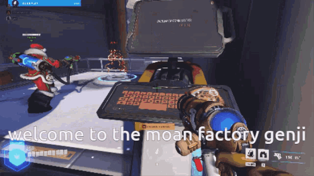 a screenshot of a video game with the words welcome to the moan factory genji