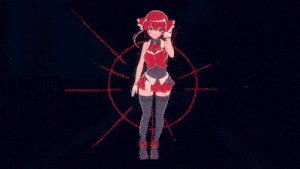 a girl in a red dress is standing in front of a red background