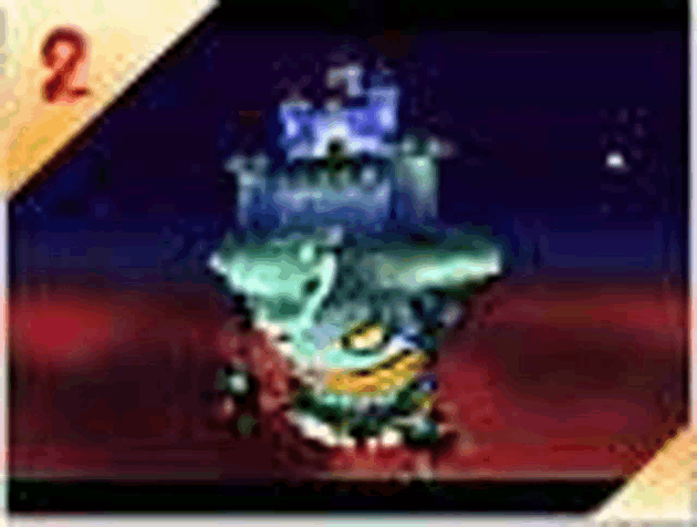 a cartoon drawing of a castle on a floating island in the sky .