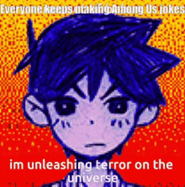 a drawing of a boy with blue hair and a caption that says everyone keeps otaking 4thong us jokes