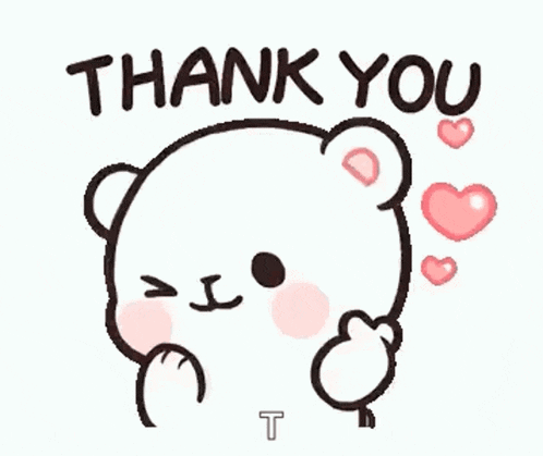a thank you sticker with a teddy bear with hearts around it .
