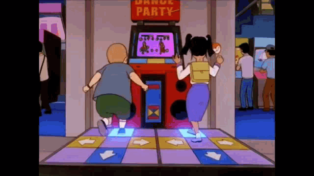 a cartoon of a boy and a girl playing a dance party game