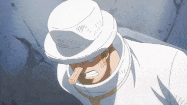a man wearing a white hat and a white shirt