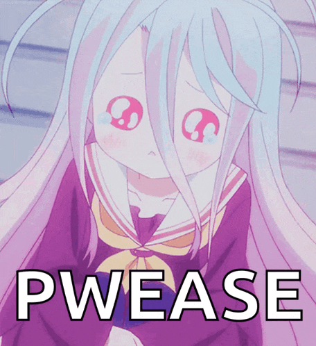 a picture of a girl with white hair and the words pwease on the bottom