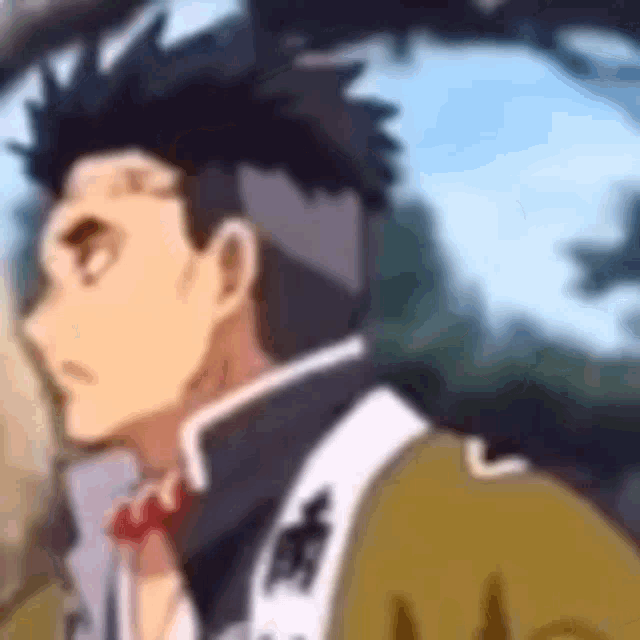 a close up of a person 's face in a blurry anime .