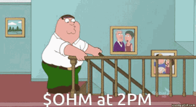 a cartoon of peter griffin standing on a set of stairs with the words sohm at 2pm
