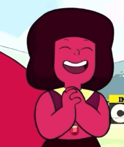 a cartoon character from steven universe is laughing with her eyes closed .