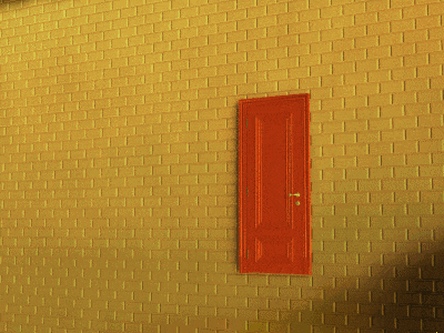 a cartoon character is peeking out of an open door