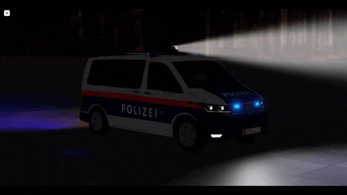 a blue and white van with the word polizei on the front