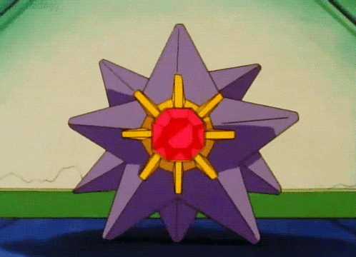 a purple star with a yellow center and a red center