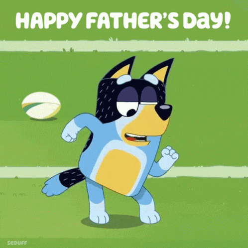 a happy father 's day greeting with a cartoon dog