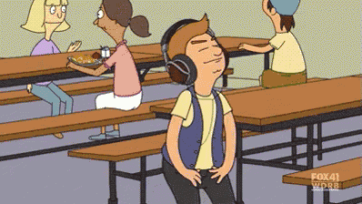 a cartoon of a boy wearing headphones in a cafeteria with fox 41 wdrb written on the bottom