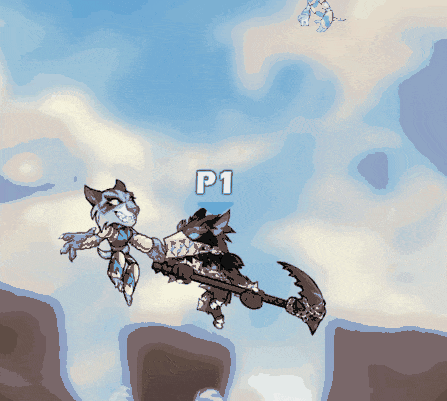 a cartoon character is holding an axe and says p1 on the top