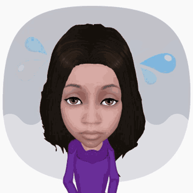a cartoon drawing of a girl with a purple dress