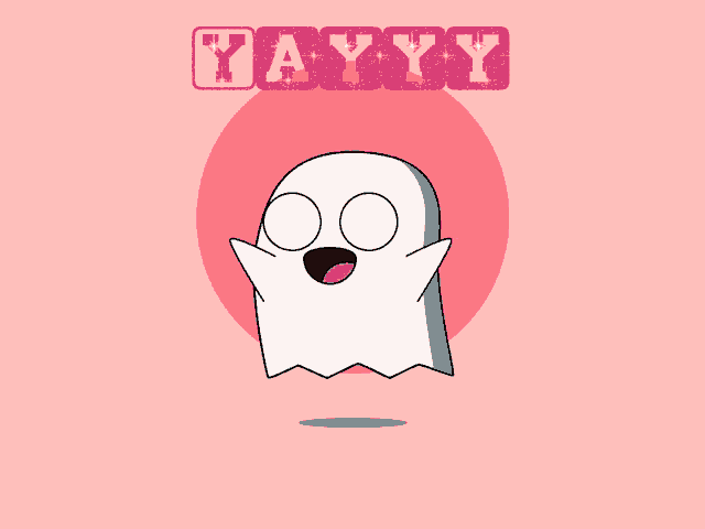 a cartoon ghost on a pink background with the word tayyy written above it