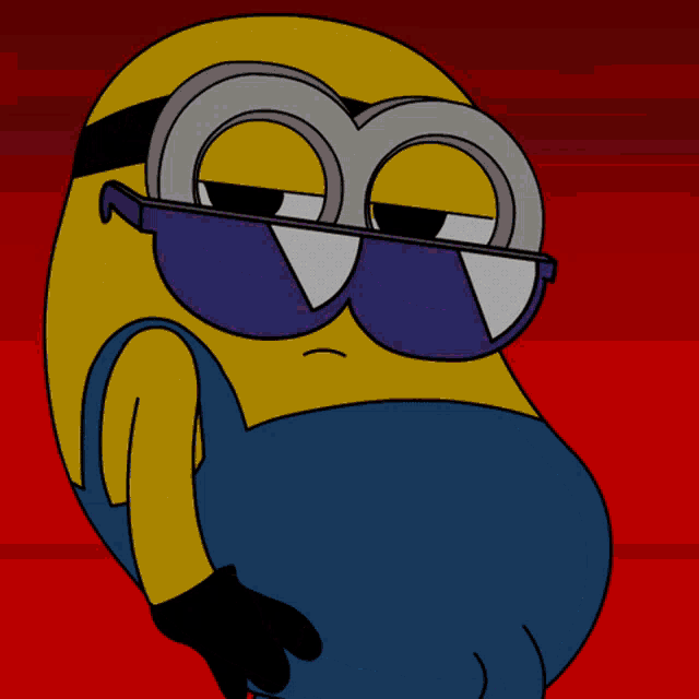 a cartoon drawing of a minion wearing glasses