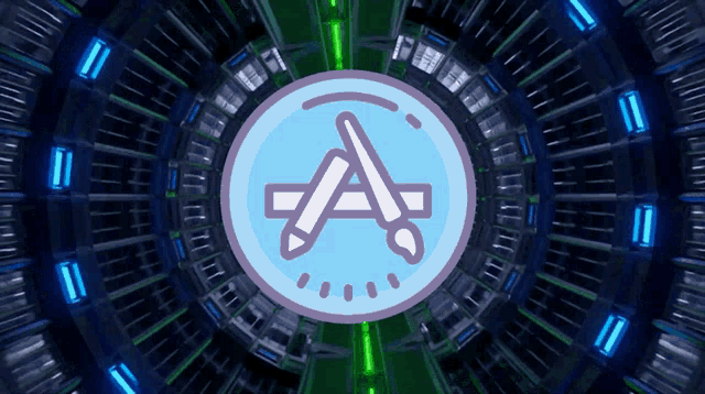 an app store icon in a blue circle