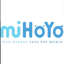 a man with glasses and a beard is wearing a purple shirt with the word mihoyo on it .