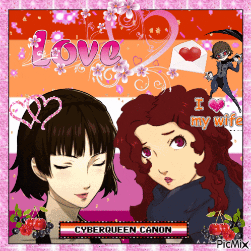 a picture of two anime girls with the words love and i love my wife on it