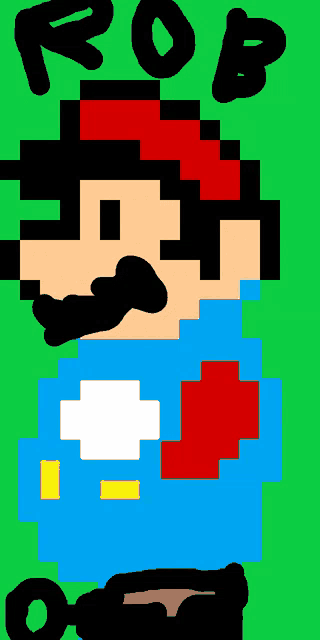 a pixel art of a man with the word rob above his head