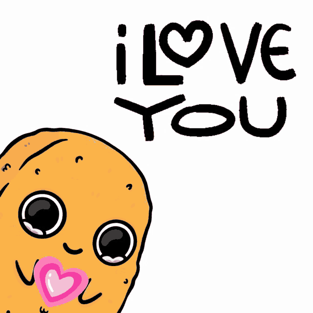 a cartoon of a potato with a heart in its mouth and the words i love you above it