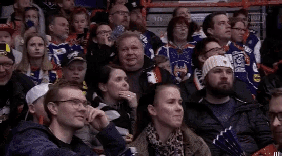 a crowd of people watching a hockey game in a stadium .