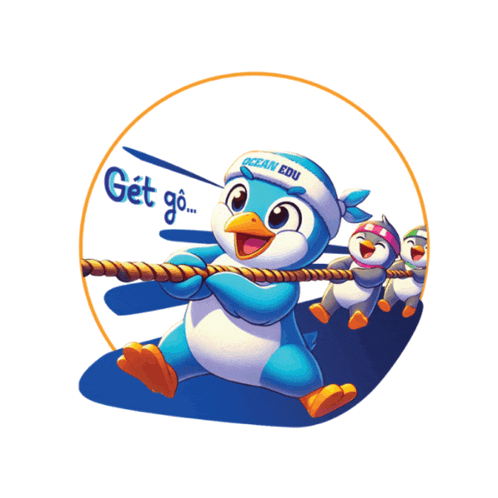 a group of penguins pulling a rope with the word ocean edu on their head