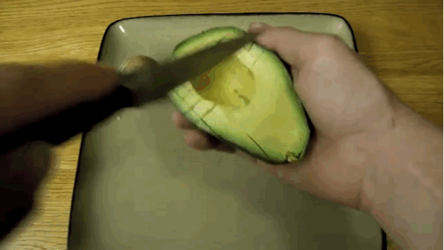 4. Then Slice It Up Without The Mess While It’s Still In The Skin. GIF - Avocado Slice Hacks GIFs