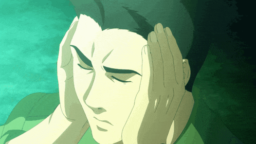 a cartoon of a man holding his head with his hands