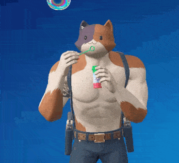 a cartoon cat blowing soap bubbles with a green straw