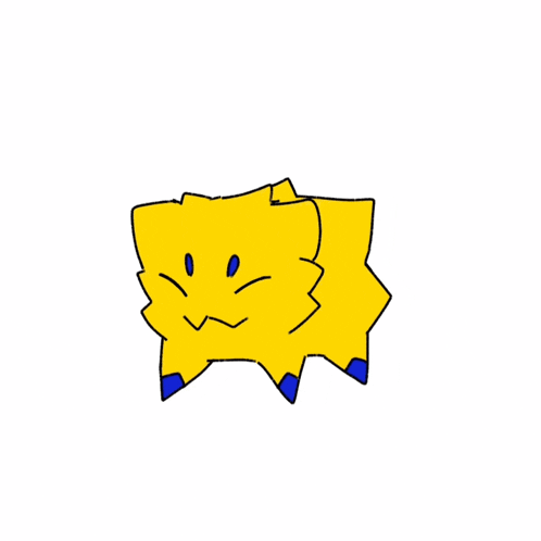 a cartoon drawing of a yellow star with blue feet and a face