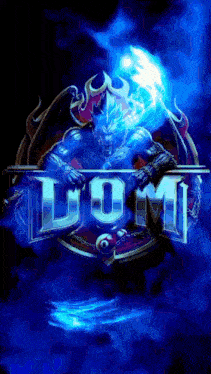 a picture of a demon holding a torch with the word doom in the background