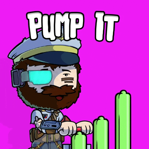 a cartoon of a man with a beard and goggles says " pump it "