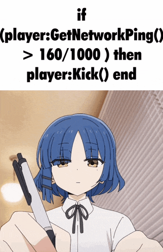 a girl with blue hair is holding a pen and writing on a piece of paper that says if