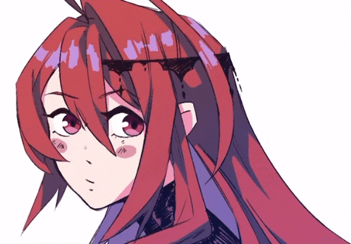 a drawing of a girl with long red hair and the word damn below her