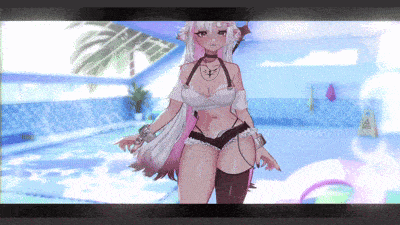 a girl in a bikini is standing in a pool