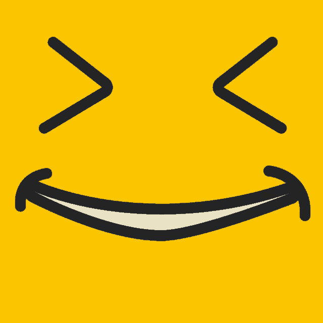 a yellow smiley face with a big smile and closed eyes