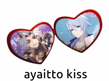 a couple of hearts with the words " ayaitto kiss " underneath them
