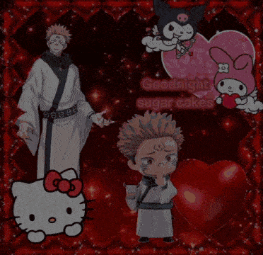 a collage of anime characters with the words " goodnight sugar cakes "