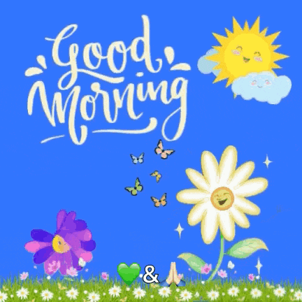 a good morning card with flowers and butterflies