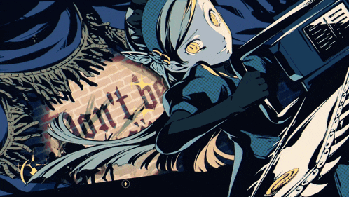 a cartoon drawing of a girl holding a gun with the word liberty written on a wall