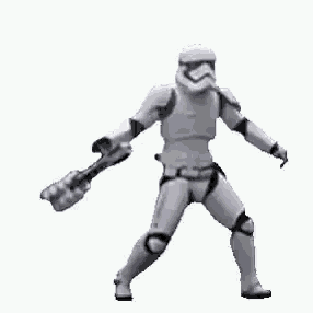 a stormtrooper from star wars is holding a sword in his hand .