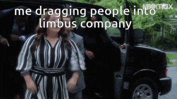 a woman in a black and white striped dress is dragging people into a limbus company