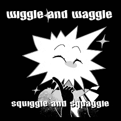 a black and white drawing of a sun with the words wiggle and wagge squigge and spaggie