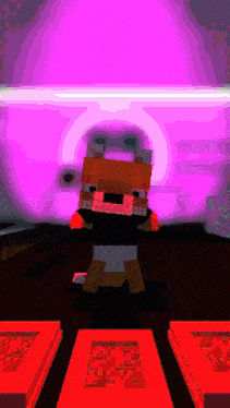 a cartoon fox is standing in front of a purple background