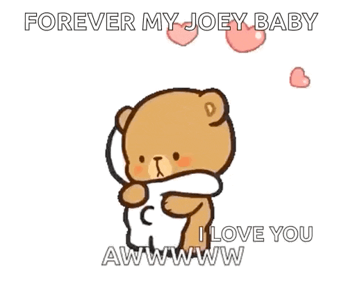 a teddy bear is hugging another teddy bear with the words forever my joey baby above them